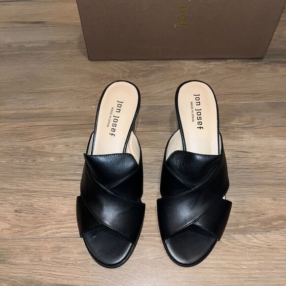 NWT AnTHROPOLOGIE Jon Josef Danger Black Leather Open Toe Mules 5 - Picture 4 of 7